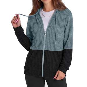 Pull à capuche tricoté oversize unisexe à blocs de couleur, coupe classique, décontracté, respirant, en acrylique, à manches longues, pour l'automne - Product Image 2