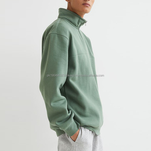 เสื้อฮู้ดผู้ชายผ้าฝ้ายโพลีเอสเตอร์14ซิปแบบสวมหัวสีเขียวแบบเรียบปรับแต่งได้ OEM - Product Image 3