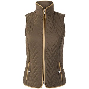 Chaleco acolchado para mujer, sin mangas, cintura alta, largo completo, patrón geométrico, cierre con cremallera, color marrón - Product Image 1