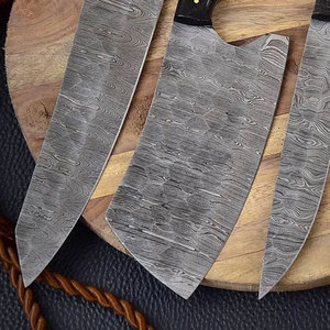 Damascus Steel Chef Knife Set with Leather Cover Premium <b>Kitchen</b> Knife Collection for Restaurant <b>Kitchen</b> and Home Cooking - Product Image 6