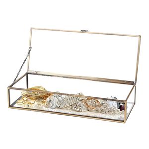 Boîte de rangement en verre transparent avec garniture en métal doré de luxe moderne, organisateur de bureau, vitrine, conteneur décoratif pour accessoires, cadeau - Product Image 1