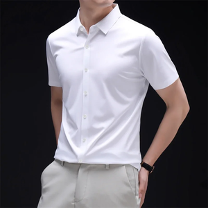 Nouvelle chemise décontractée pour homme à manches courtes, couleur unie, infroissable, confortable, polyvalente pour toutes les saisons - Product Image 6
