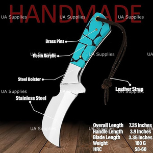 Couteau de chasse et de camping UA Supplies en acier inoxydable de qualité industrielle, à lame fixe, pointe clip, bec de faucon, avec trou pour le pouce, en résine - Product Image 2