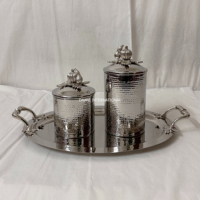 Ensemble de boîtes de conservation de luxe en acier inoxydable argenté martelé pour cuisine, écologiques, pour la préservation de la fraîcheur, emballage carton, pour la maison