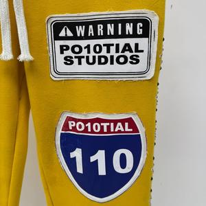 Custom Premium <b>Patch</b> Jogger <b>Trouser</b> Men Yellow Worsted Windproof Sweatpants Rhinestone embroidery joggers - Product Image 3