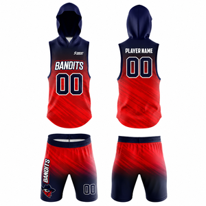 Conjunto de Camisetas de Flag Football SINEWY Bandits para Hombre, Camiseta sin Mangas con Capucha, Sublimada, de Secado Rápido, Uniforme Deportivo, Rojo y Azul Marino - Product Image 2