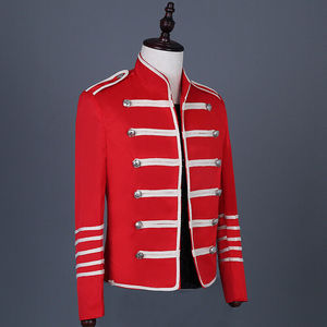 Red <b>Men's</b> Summer Hussar Style <b>Jacket</b> Stand Collar Full Sleeve Button Closure <b>Letter</b> Pattern Regular Fit Adult Size 100% Cotton - Product Image 5