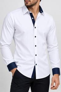 Camisa de Vestir a Rayas para Hombre, Manga Larga, Cuello Clásico, Puños en Contraste Azul Marino, Antiarrugas, Ropa Formal de Primavera, Ropa Formal para Hombre - Product Image 5