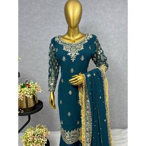 ชุดปาร์ตี้ผู้หญิงชุด XL พร้อมเสื้อทำงาน sharara และ dupatta - Product Image 2