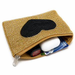 Porte-monnaie de luxe fait main en perles de verre noires en forme de cœur, portefeuille minimaliste à fermeture éclair, cadeau tendance, vente en gros OEM ODM - Product Image 2