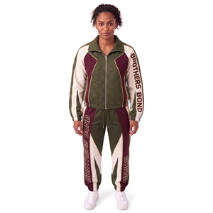 custom women tracksuit set zip up jacket track pants olive <b>green</b> burgundy color block sports <b>suit</b> casual jogger sweat <b>suit</b> sets - Product Image 1