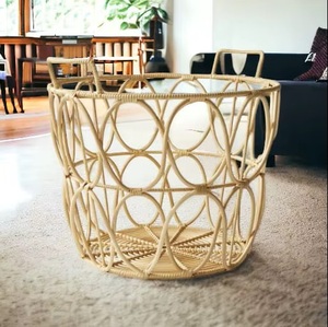 Handcrafted Bamboo <b>Wicker</b> Storage <b>Basket</b> Contemporary Style Plant Fiber Clothing Organizer Living Room Eco-Friendly Standing - Product Image 4