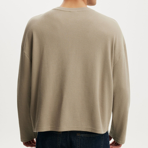 <b>Men's</b> Olive Green <b>Henley</b> <b>Long</b> <b>Sleeve</b> Knitted T-Shirt Regular Fit Button Up Collar Casual Autumn Wear - Product Image 4