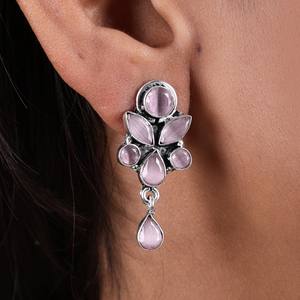 Pendientes Colgantes Florales Bohemios de Latón Oxidado Plateado con Circonitas para Mujer |   Joyería llamativa para fiestas con engaste de bisel, ideal para regalo - Product Image 6
