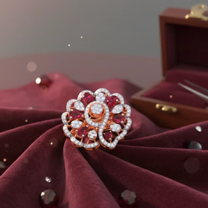 Bague de cocktail de luxe en or rose pour femme, avec rubis taille poire, bijoux de mode pour mariage - Product Image 2