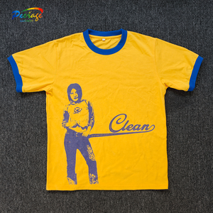 T-shirt Ringer pour Homme Personnalisé OEM avec Impression DTG et Patch <span class=keywords><strong>Jaune</strong></span>, 230 g/m², 100% Coton - Product Image 6