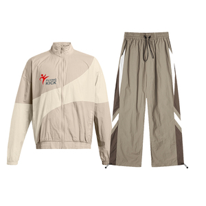 Custom Vintage <b>Track</b> Windbreaker Nylon <b>Jacket</b> <b>Men</b> Zip Up Stand Collar Windproof Color Block Tracksuit Custom Outfits Set - Product Image 1