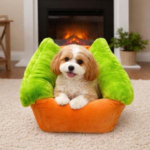 Cuccia per Animali Yommy 70x50x22cm, Arancione e Verde a Contrasto, Morbida e Confortevole, Letto a Sandwich a Forma di Hot Dog - Product Image 1