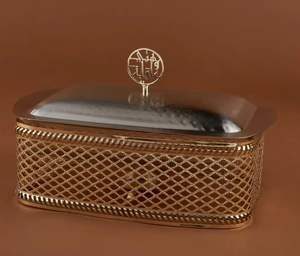 Panier à pain de luxe en acier inoxydable avec couvercle, finition dorée, panier de service pour buffet, panier de rangement pour hôtel, restaurant, table - Product Image 1