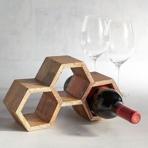 Support à vin rectangulaire en bois moderne fait main, porte-bouteilles de comptoir, finition bois flotté, présentoir sur pied, capacité 1L, pour bar - Product Image 1