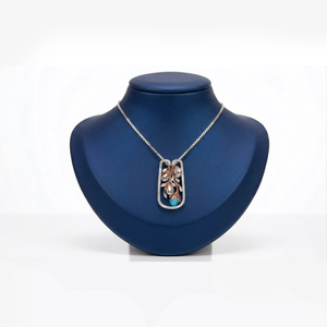 Luxury <b>Silver</b> & Rose Gold Two-Tone Pendant Necklace for Women, Nature Inspired Floral Design with Turquoise & Grey Pearls - Product Image 2