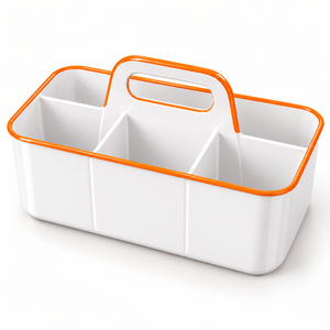 Compartiment de rangement rectangulaire en acier inoxydable blanc avec poignée et séparateurs - Product Image 1