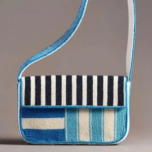 Sac à bandoulière élégant fait main avec perles et rayures, écologique, collection cadeau haut de gamme pour femmes - Product Image 1