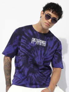 เสื้อยืดคอกลมสีม่วงลายตัวอักษรแบบไทไดคุณภาพสูงสำหรับผู้ชาย ขายส่ง ผ้าฝ้าย 100% ทรงโอเวอร์ไซส์ สไตล์สตรีทแวร์ - Product Image 4