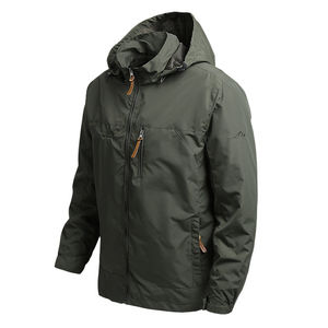Veste coupe-vent sportive à capuche en toile pour homme, imperméable, respirante, écologique, printemps, extérieur, logo frontal - Product Image 2