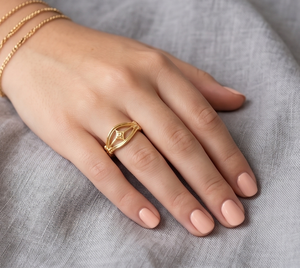 DIVYORO แหวนลายฉลุเคลือบทอง 22k สำหรับผู้หญิงแบบคลาสสิก - Product Image 3