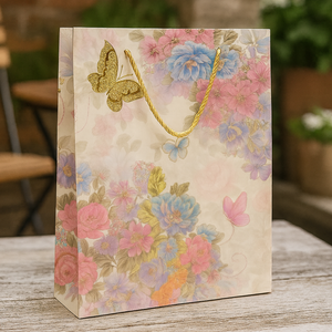 ถุงของขวัญกระดาษคราฟท์รักษ์โลกพิมพ์ลายดอกไม้สีสันสดใส พร้อมโลโก้สั่งทำพิเศษ สำหรับงานแต่งงาน งานปาร์ตี้ และร้านค้า  พร้อมหูหิ้วแบบเชือก - Product Image 6