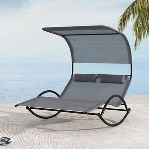 Dual Rocker Outdoor 2-Person Canopied Patio Lounger <b>Sunbed</b> with Detachable Headrests - Product Image 5