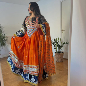 Robe afghane pour femmes, dernière tendance, dentelle brodée, motif floral uni, bouton à pompon, robe de mariage, robe de fête, robe afghane Kuchi - Product Image 5