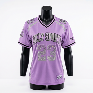 เสื้อฟุตบอลหญิง 160GSM โพลีเอสเตอร์ ผ้าตาข่ายแบบเบิร์ดอาย สีน้ำเงิน แผงคอเสื้อแบบ Yoke พิมพ์ลายแบบ Sublimation รีดร้อน โลโก้แบบกำหนดเอง เสื้อฟุตบอลหญิง - Product Image 3
