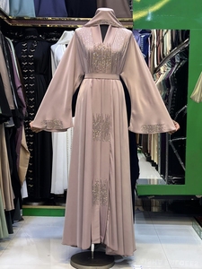 New 2026 Best selling Umbrella Abaya Stone Work Handmade Sequined Arabic Dubai Style Full Flare Nida Fabric Evening Party Dress - Product Image 5