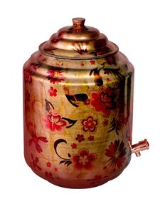Distributeur d'eau en cuivre avec motif floral et robinet pour usage domestique - Product Image 2