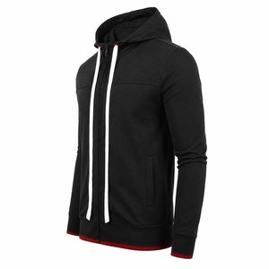 เสื้อฮู้ดซิปเต็มตัวผู้ชายสีดำล้วน แบบเรียบ ผู้ผลิต OEM ODM - Product Image 2