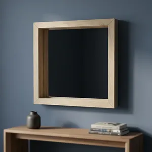 Wooden <b>Square</b> <b>Mirror</b> Frame Rustic Natural Wood Wall Mounted Decorative <b>Mirror</b> for Bedroom Living Room Hallway - Product Image 4