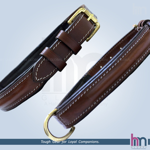 Premium Luxury Cognac Brown Genuine <b>Leather</b> Raised Padded <b>Dog</b> <b>Collar</b> Soft Lining <b>Collar</b> White Contrasting Stitching - Product Image 6