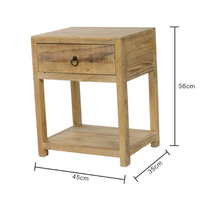 Mesita de noche de madera maciza de pino recuperada con cajón y estante, muebles de dormitorio de estilo antiguo