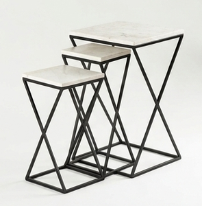 Modern Minimalist Iron Frame Nesting <b>Tables</b> Set with White Marble Top Luxury Living Room Accent <b>Coffee</b> Side <b>Tables</b> - Product Image 4