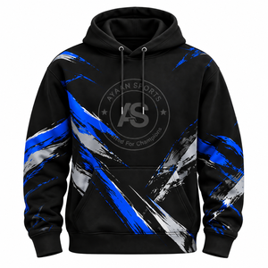 Sweat à capuche graphique noir et bleu pour homme |   Sweat-shirt en coton oversize style streetwear |   Sweat à capuche d'hiver personnalisé imprimé - Product Image 1