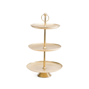 Support à gâteau élégant et moderne en aluminium doré à 3 niveaux, plateau de présentation décoratif rond en métal pour desserts, idéal pour les mariages, les fêtes et la décoration de la maison - Product Image 1