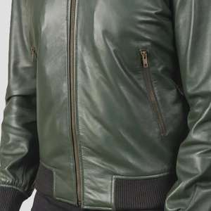 Veste en cuir vert forêt pour homme Micah Corp, style bomber, en véritable peau de mouton, vêtement d'extérieur doux, veste de motard personnalisée - Product Image 3