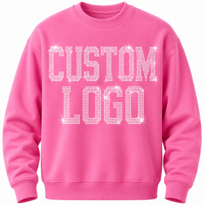 Sudadera de Cuello Redondo Rosa para Hombre, Diseño con Letras de Pedrería, Corte Regular Informal, Estilo Otoñal, 100% Algodón Tejido, 350g - Product Image 1