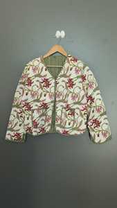 Chaqueta Acolchada para Mujer, Bordado Floral, Cuello en V, Manga Larga, Ropa de Abrigo de Primavera - Product Image 1