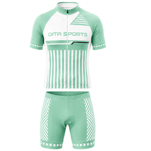 Ensemble maillot et short de cyclisme vert menthe et blanc, manches courtes, fermeture éclair intégrale, respirant, rembourré, pour course à vélo, entraînement, vêtements de sport d'équipe - Product Image 1