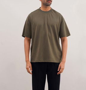 Camiseta Oversize Lavada 100% Algodón Cuello Redondo Manga Corta Color Sólido Uso Casual Camiseta con Logo Personalizado Para Hombre - Product Image 2