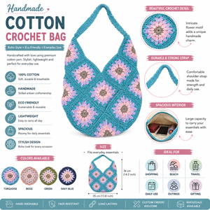 Handmade Cotton Crochet <b>Bag</b> Eco Friendly Women Tote <b>Bag</b> <b>Boho</b> Knitted Market Shopping <b>Bag</b> - Product Image 6