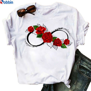 T-shirt imprimé pour femme à manches courtes, motif rose et papillon, coupe ample et respirante, grandes tailles - Product Image 2